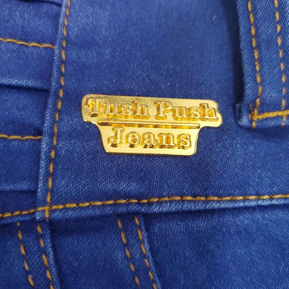 TUSH PUSH~BLUE 4 BUTTON HIGH-RISE JEGGINGS WITH TEXTURED ACCENTS! - Picture 13 of 16